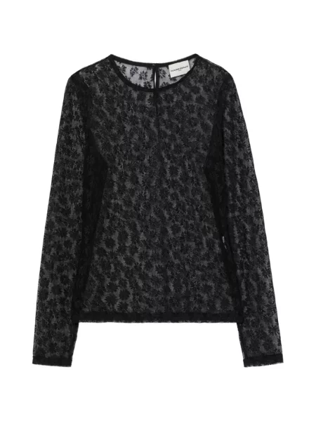Lung top Claudie Pierlot cu model floral din dantelă negru