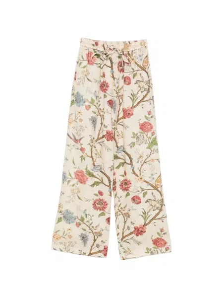 Pantaloni Into The East cu model floral cu imagine cu cordon