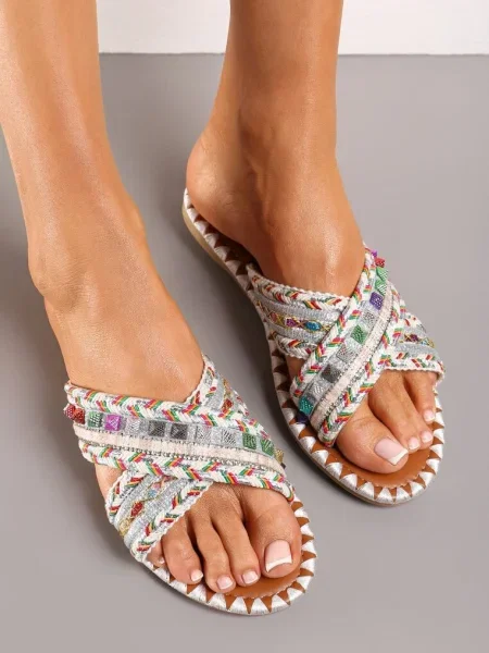 Șlapi Albi Împletite Asellesa alb