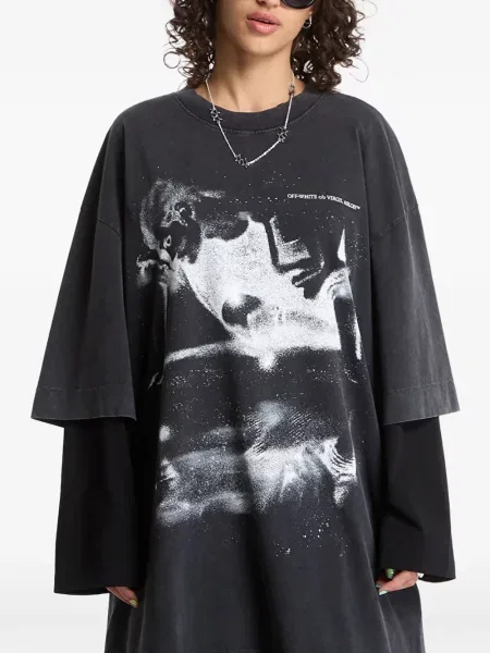 Rochie tip cămașă Off-white cu imagine alb