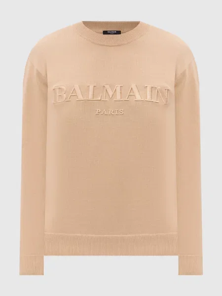 Джемпер з вишивкою логотипа Balmain бежевий