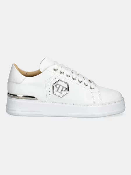 Usnjene superge Philipp Plein Nappa Lo-Top Hexagon 01 bela