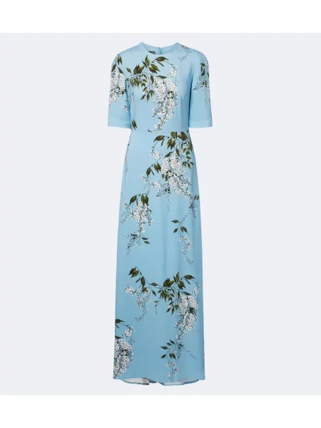 Rochie maxi Monique Lhuillier cu model floral albastru