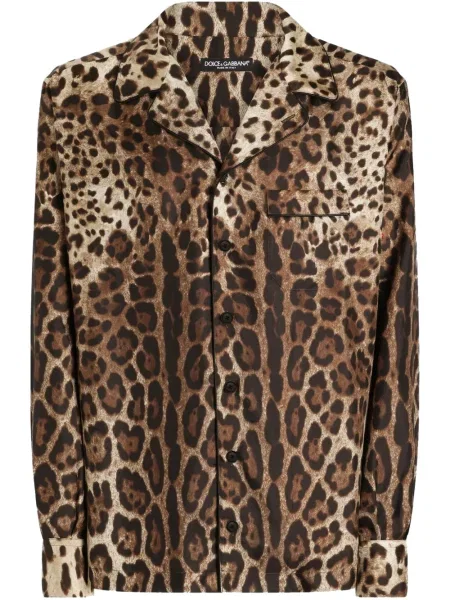 Риза Dolce & Gabbana с принт с леопардов принт кафяво
