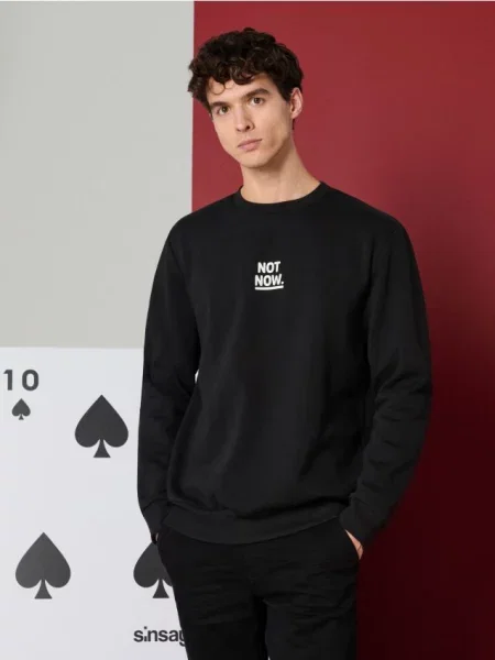 Sinsay Bluza crewneck z napisem czarny