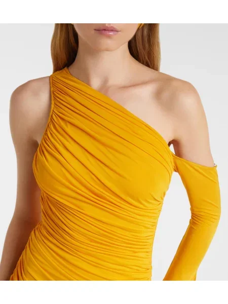 Rochie maxi Mugler din jerseu drapată cu un umăr gol galben