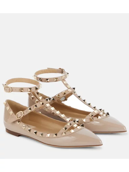 Kožené lakované baleríny Valentino Garavani růžové