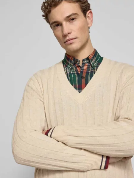 Sweter kaszmirowy z prążkowanymi wykończeniami Ftc Cashmere beżowy