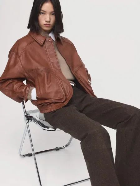 Шкіряна Шкіряна куртка MANGO світло-коричневий коричнева