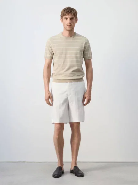 Bermudy regular fit len złamana biel Mężczyzna 40 MANGO MAN