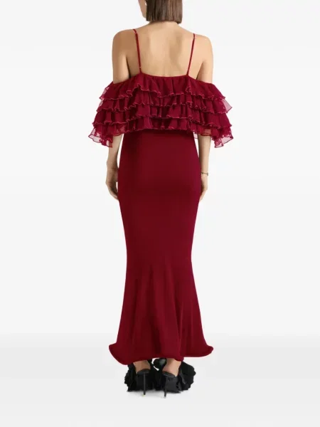 Lung rochie Givenchy tricotate cu volane roșu