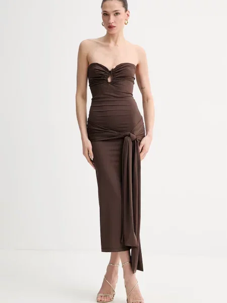 Bardot sukienka brązowa