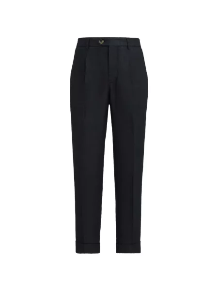 Lněné plisované kalhoty Brunello Cucinelli modré