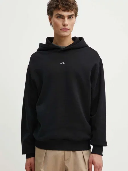 Dukserica A.P.C. hoodie boxy micro logo GOTS za muškarce s kapuljačom bez uzorka crna