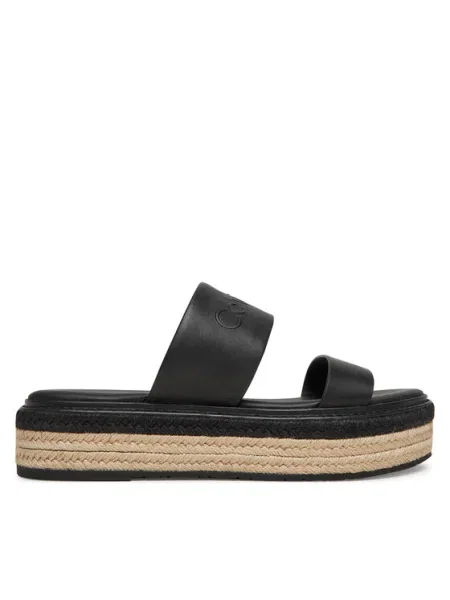 Calvin Klein bőr papucs FLATFORM WEDGE SLIDE HE női platformos fekete