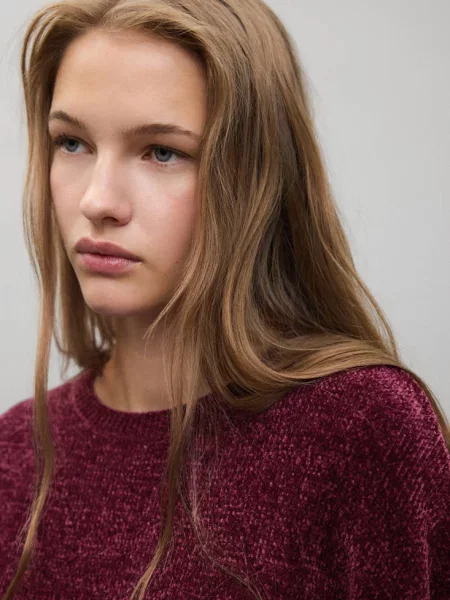 Sweter dzianinowy z szenili burgund Teen L MANGO TEEN