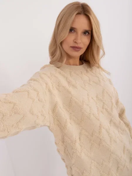 Pulover Fashionhunters cu mâneci lungi lung bej