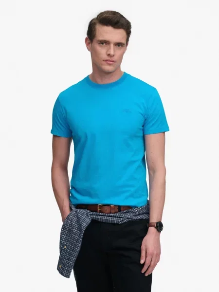 Superdry T-shirt Essential Logo wyszywany neon organiczna – niebieska