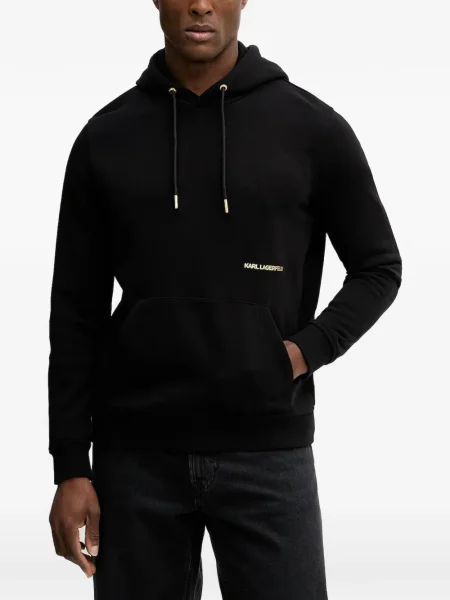 Grafic pulover Karl Lagerfeld cu glugă negru