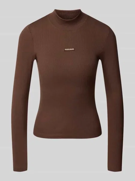 Koszulka z długim rękawem o kroju slim fit z mieszanki bawełny z naszywką z logo Guess Jeans