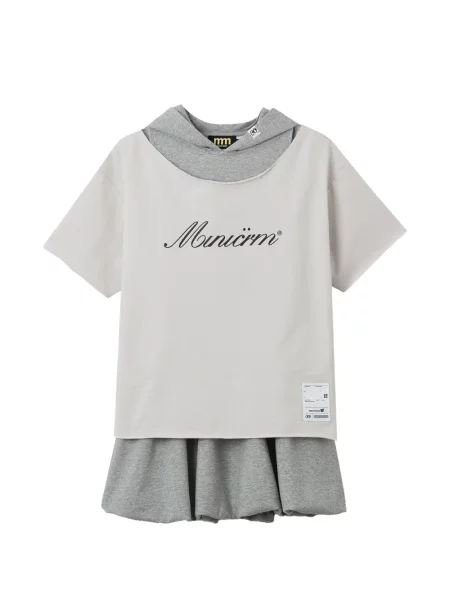 Sukienka mini Mini Cream z kapturem garniturowa szara