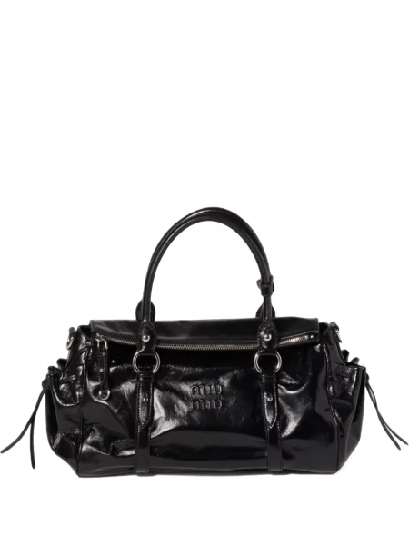 Geantă shopper Miu Miu din piele cu autograf negru