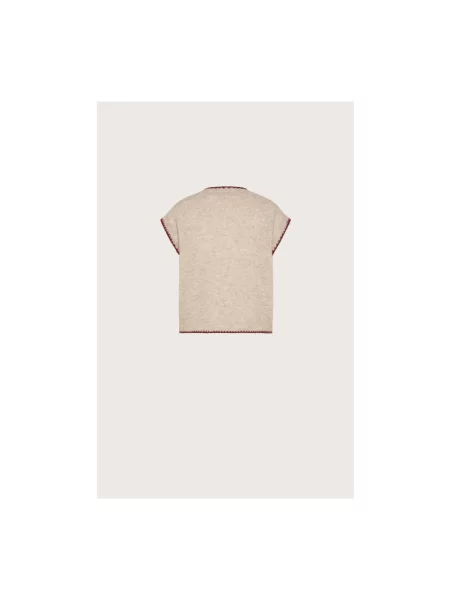 Sweter Seventy z dekoltem w serek beżowy