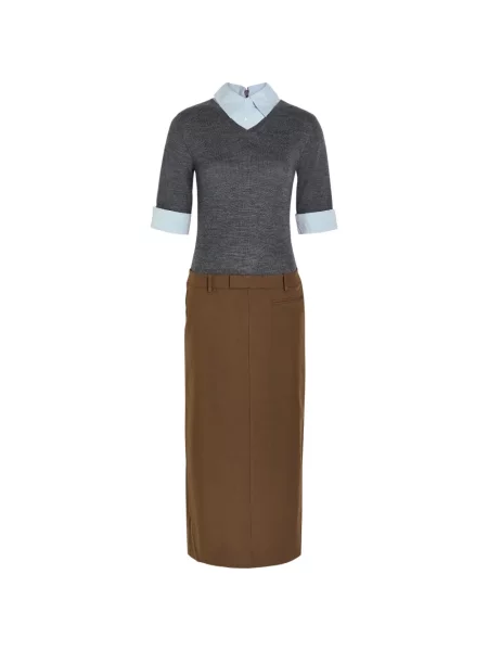Sukienka midi Staud do kolan garniturowa brązowa