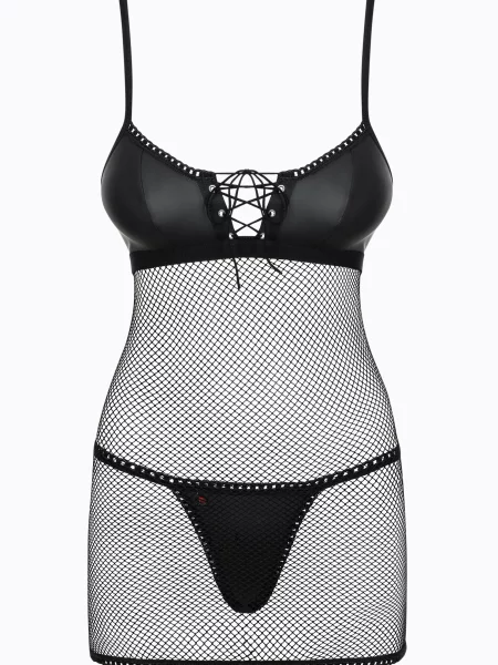Прозрачное платье и трусики стринг Комплект_Obsessive_Rebella_chemise чорна