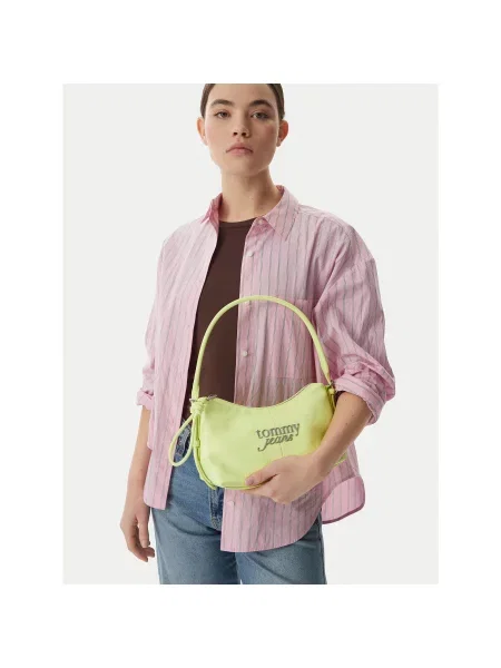 Tommy Jeans Дамска чанта Metal Logo Shoulder Bag зелен