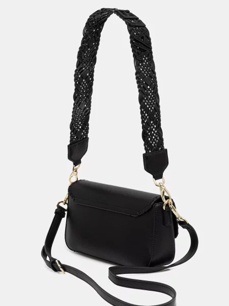 Lniana torebka crossbody Valentino czarna