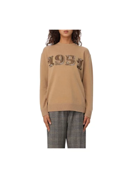Sweter Max Mara z cekinami z kaszmiru brązowy