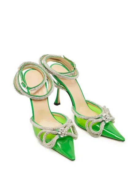 Pantofi cu toc Mach & Mach cu funde din piele verde