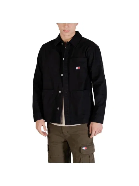 Tommy Jeans cămașă din cu guler clasic regular negru