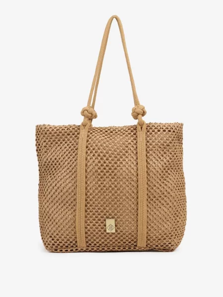 Ciemnobeżowa Torebka Typu Shopper z Plecionki Reviane beżowa