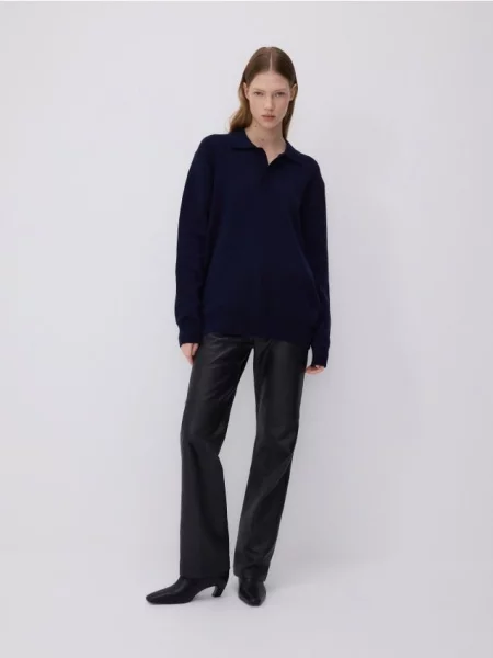 Reserved Штани з овечої шкіри чорний