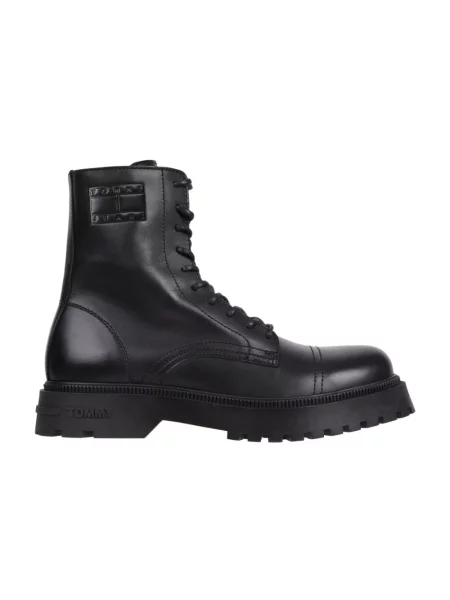 Botki Tommy Jeans skórzane z logo czarne