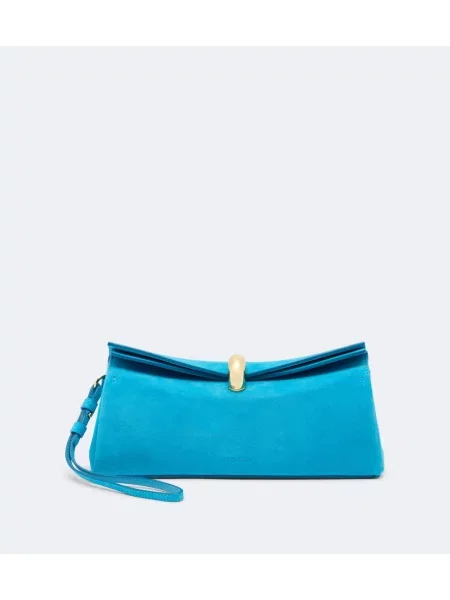 Geantă plic Jacquemus din piele de căprioară albastru