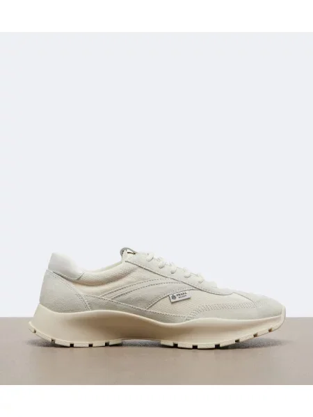 Sneakerși Prada din piele de căprioară alb