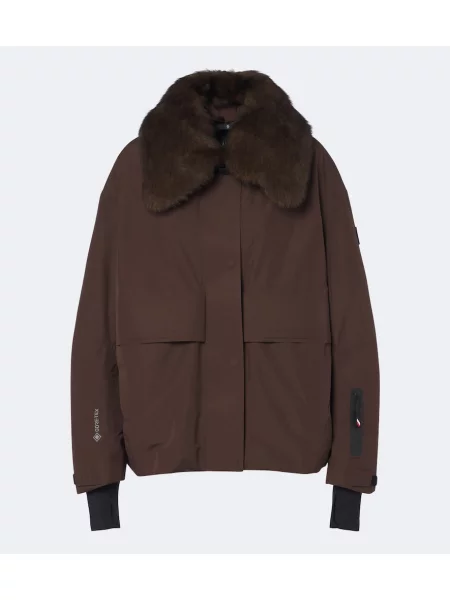 Péřová bunda Moncler Grenoble z ovčí kůže hnědá