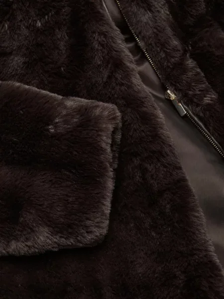 Geacă 's Max Mara cu glugă cu blană maro