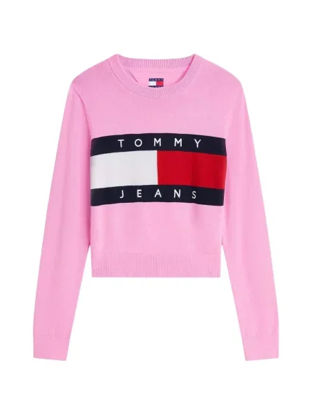 Sveter Tommy Hilfiger s okrúhlym výstrihom ružová