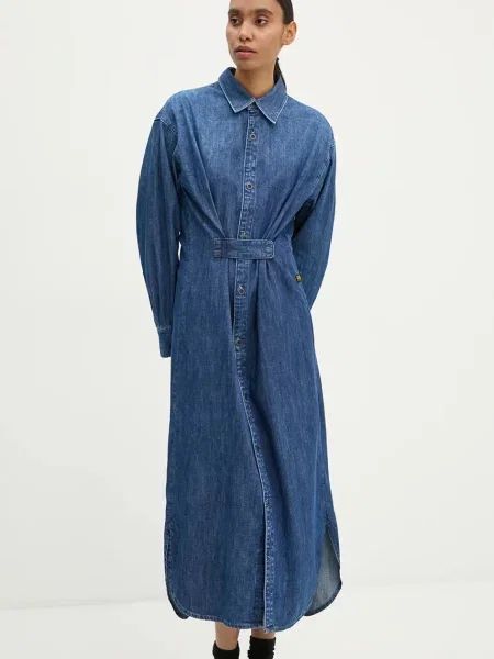 G-Star Raw rochie din denim maxi drept albastru