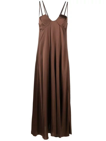 Rochie maxi Aeron din satin maro