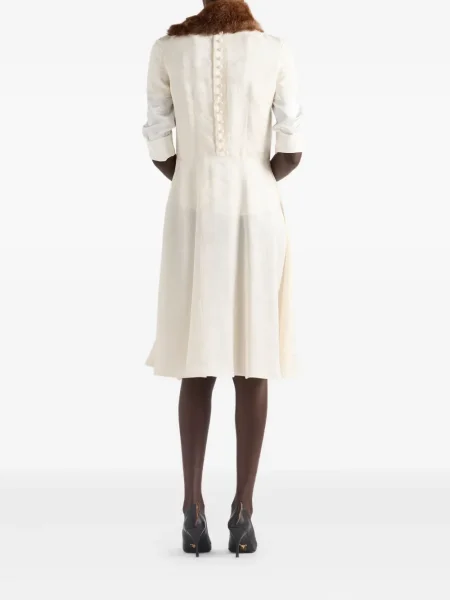 Rochie midi Prada cu model floral din jacard până la genunchi alb