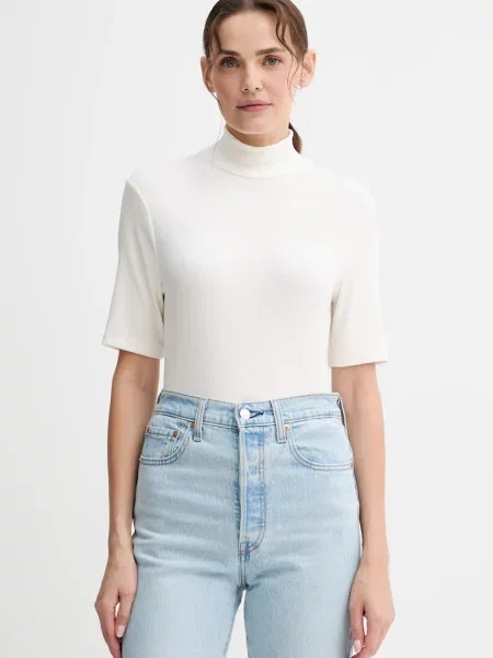 Marc O'Polo tricou bej cu turtleneck alb