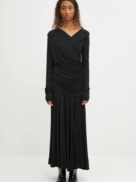 Sukienka maxi Ganni z dżerseju do kolan czarna