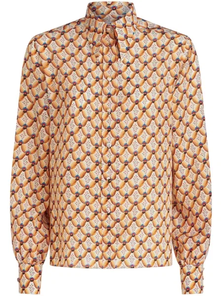 Cămașă Etro de mătase cu model floral cu imagine maro