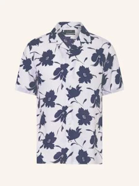 Olymp Signature Košile Resort Signature Casual Fit Ze Lnu bílá/ tmavě modrá bílá