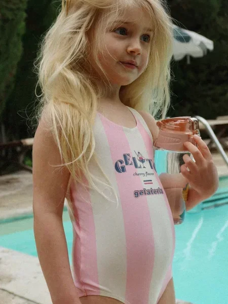 Konges Sløjd Jednodílné dětské plavky POMIA SWIMSUIT růžové